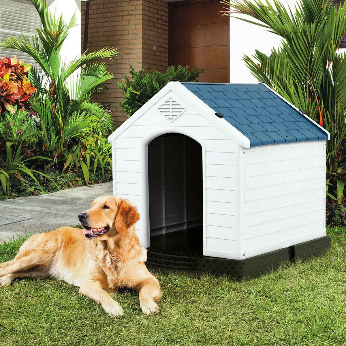 Medium size Outdoor Heavy Duty Blue and White Plastic Dog House - OVERLANDERS Outfitter