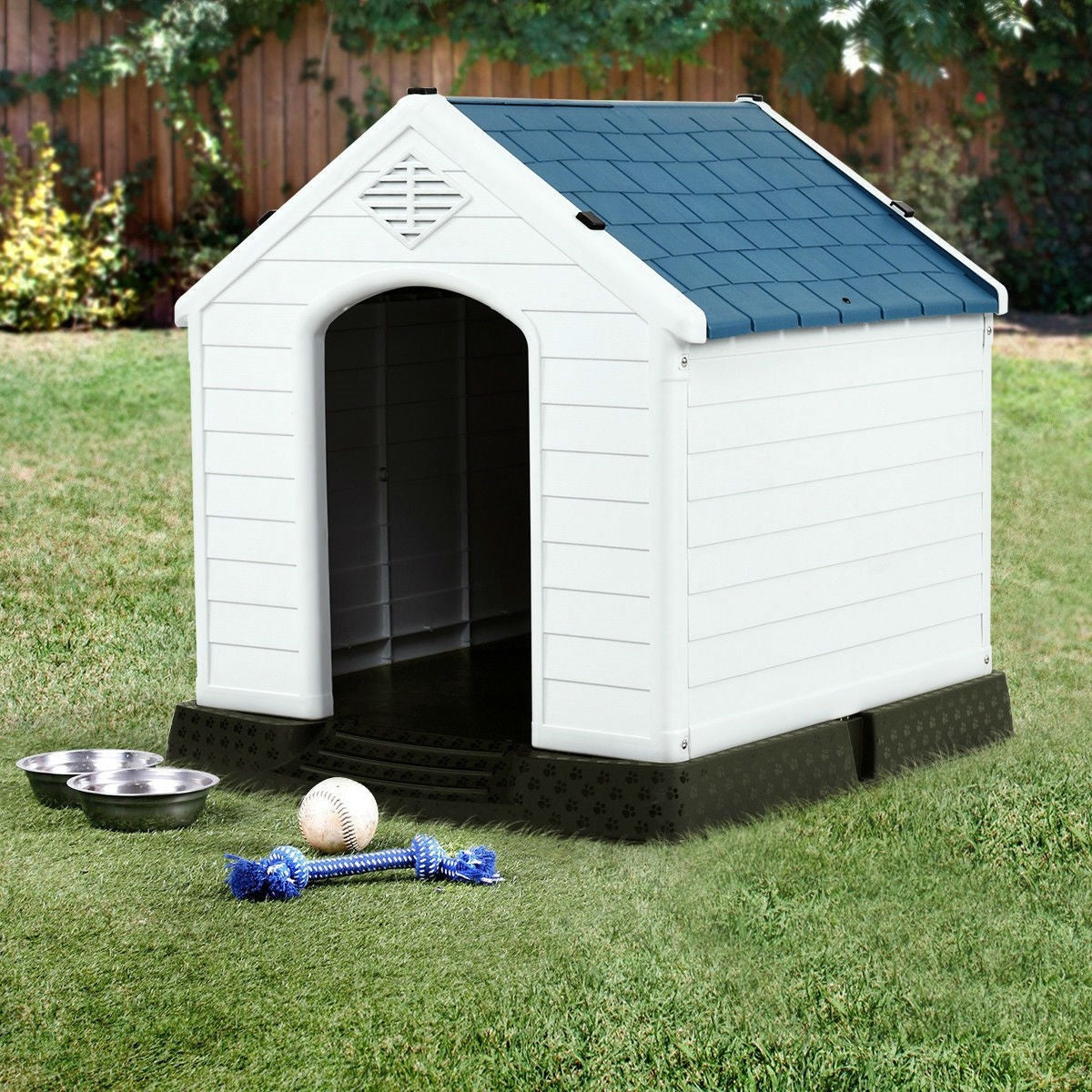 Medium size Outdoor Heavy Duty Blue and White Plastic Dog House - OVERLANDERS Outfitter