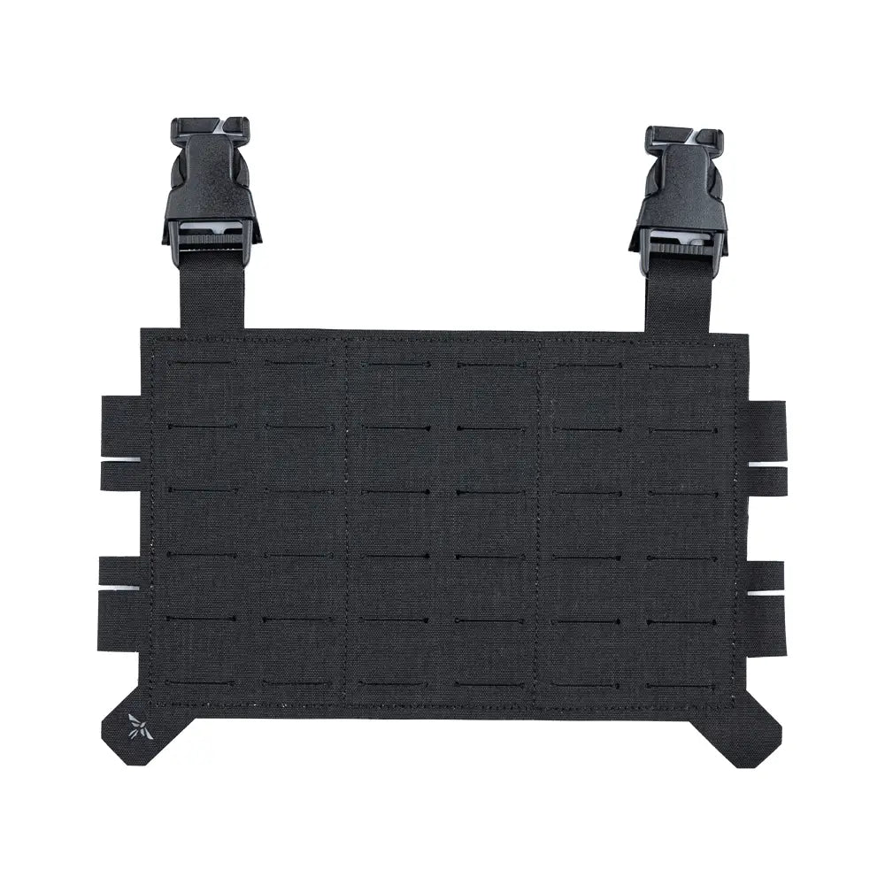 Black laser cut MOLLE placard from HCC Tactical for tactical gear attachment and organization.