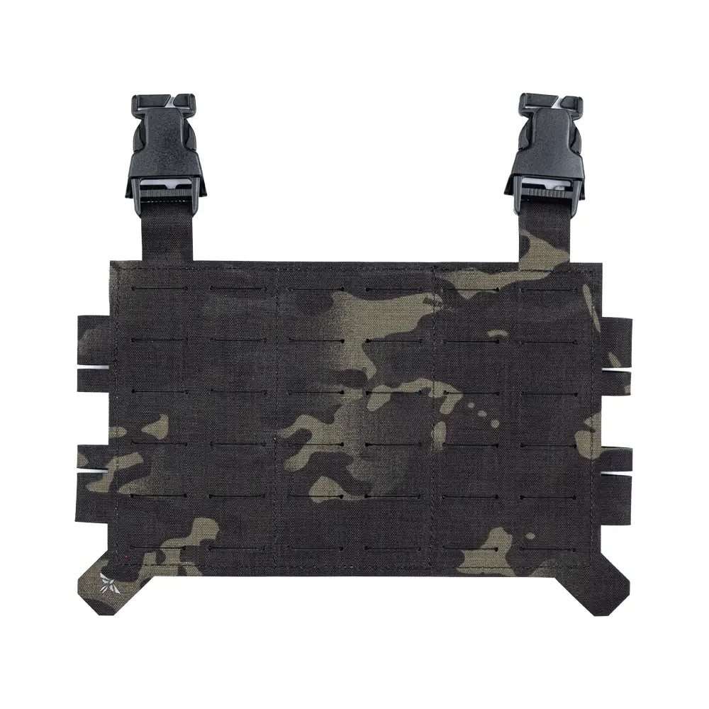 Laser cut MOLLE placard from HCC Tactical with tactical gear mounting options, featuring precise cutouts on durable material.