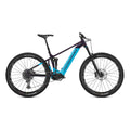 Mondraker DUSK R SE e-MTB bike in deep purple and light blue, showing the sleek frame and off-road tires.