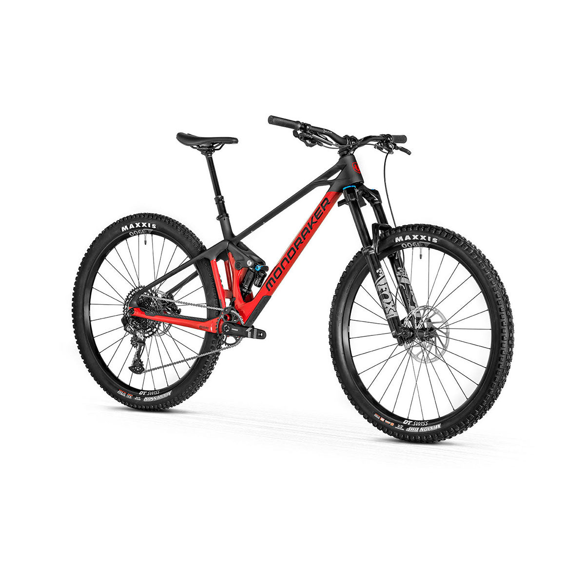 ZEITBIKE Mondraker Foxy Carbon R Enduro bicycle in cherry red and black, featuring a lightweight frame and advanced suspension system.