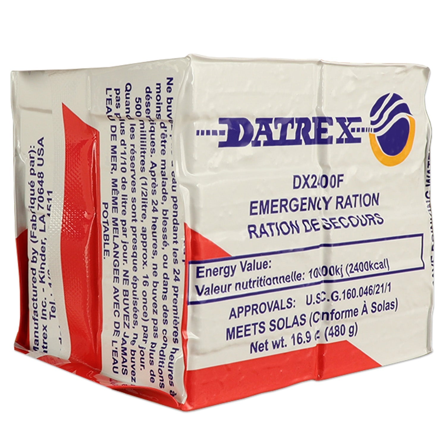 Datrex 2400 Calorie Emergency Food Bar by Quakekits.com, high nutrition, low sodium, compact MRE-style survival food bar