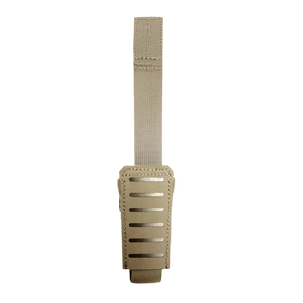 HCC Tactical Pincer Pistol Single Pouch for tactical gear, shown attached to a tactical belt with secure closure and durable design.