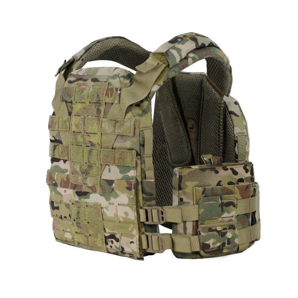 HCC Tactical flank side plate carrier with low-profile design, tactical gear for military and law enforcement use.