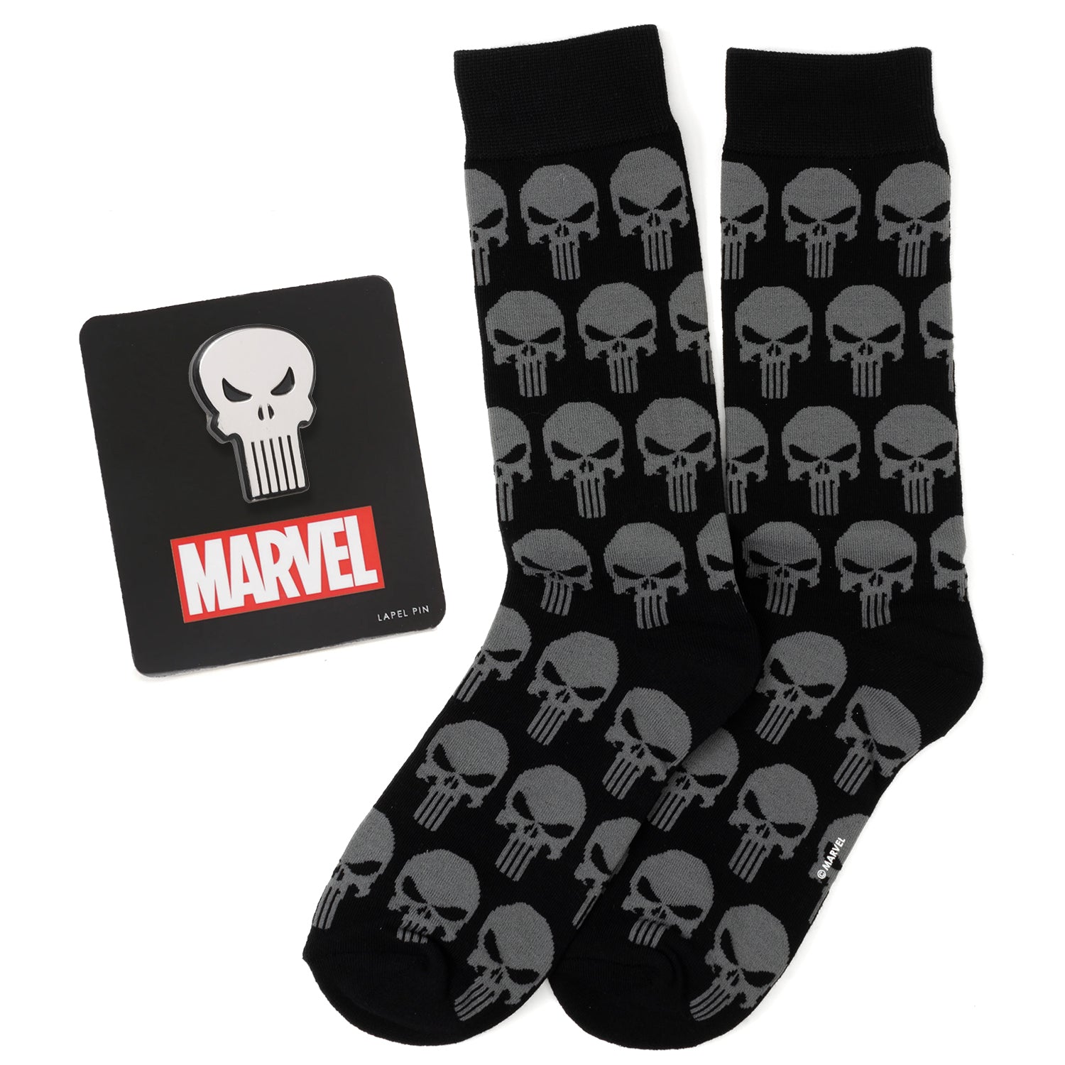 Marvel Punisher Black Socks and Silver Lapel Pin Gift Set - OVERLANDERS Outfitter