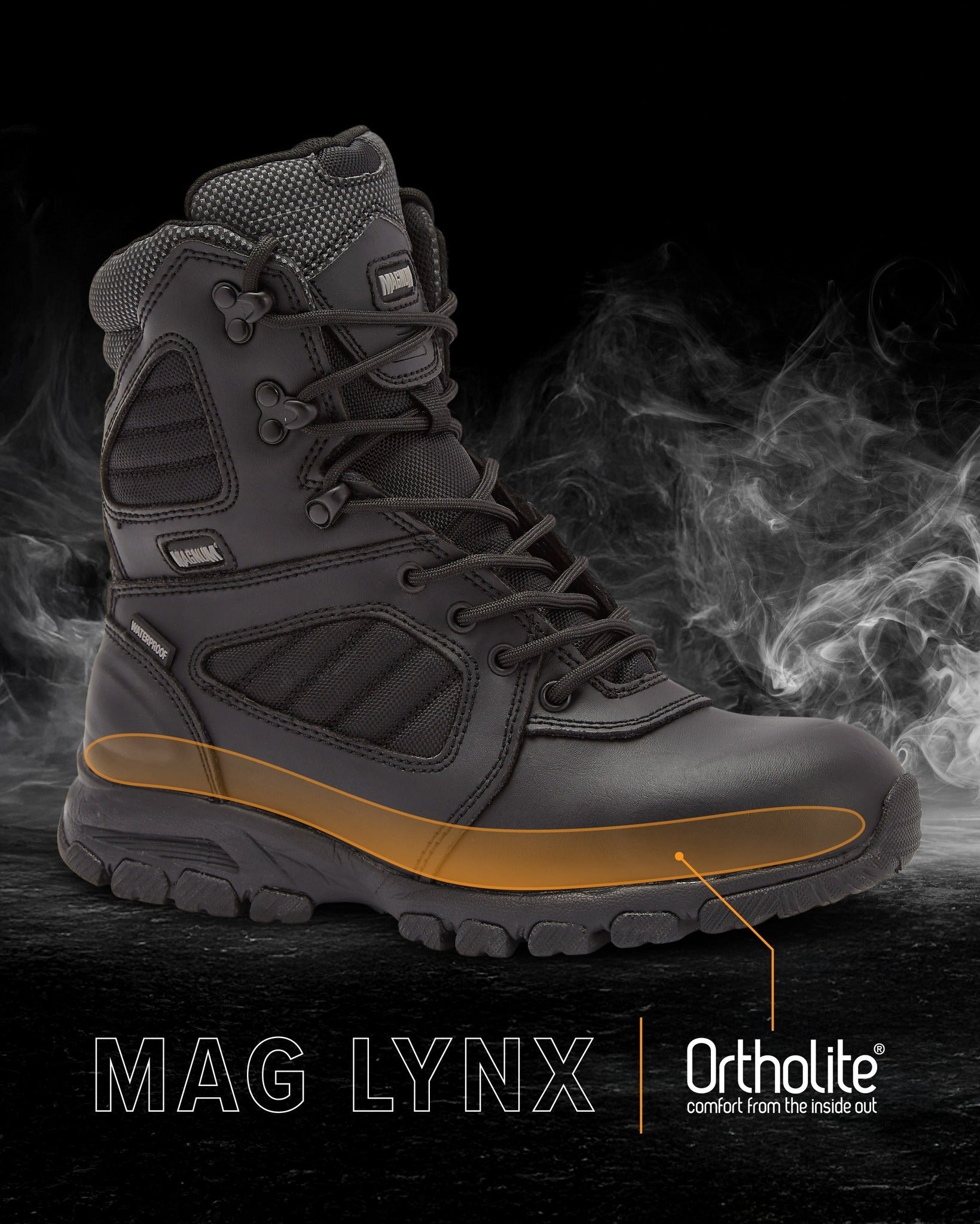 Magnum Boots Mag Lynx 8-inch tactical police and law enforcement waterproof tactical boot with reinforced toe and rugged sole.