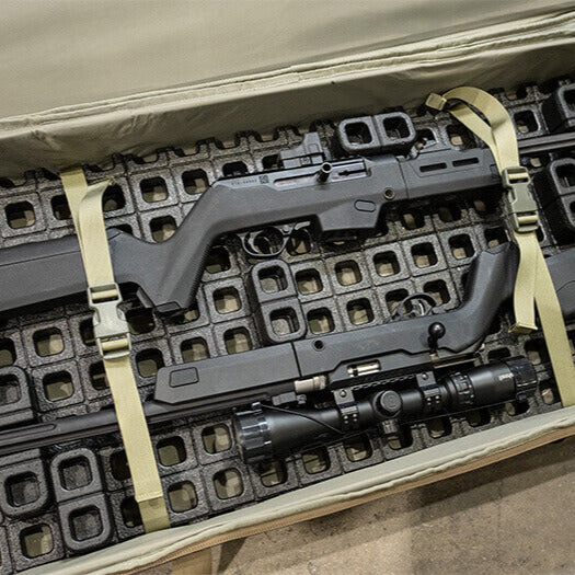 DAKA Universal Grid Organizer for long rifles by HCC Tactical, showing a sturdy storage case with adjustable grid compartments.