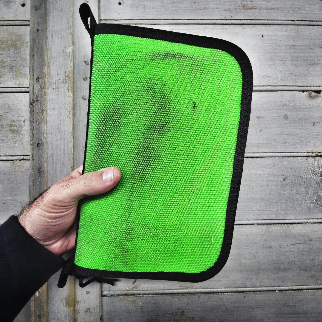 Large Recycled Firefighter Major Dopp Bag in green and black with a zipper closure, made from eco-friendly recycled materials.