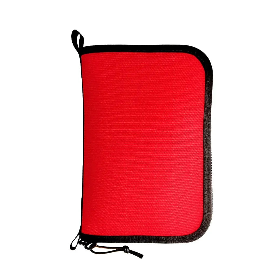 Large Recycled Firefighter Major Dopp Bag in red and black with a zippered closure, made from recycled materials.