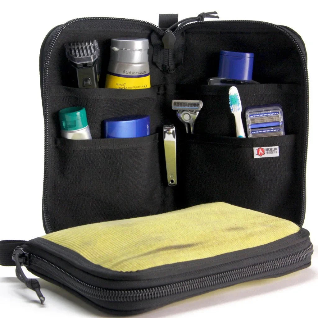 Large Recycled Firefighter Major Dopp Bag with zipper closure, made from recycled materials, featuring a sturdy design and spacious interior.