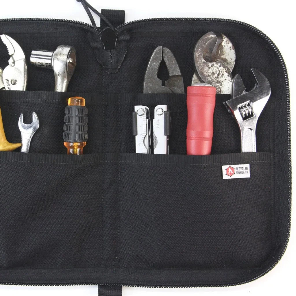 Large Recycled Firefighter Major Dopp Bag with zipper closure, made from sustainable materials, ideal for travel or daily use.