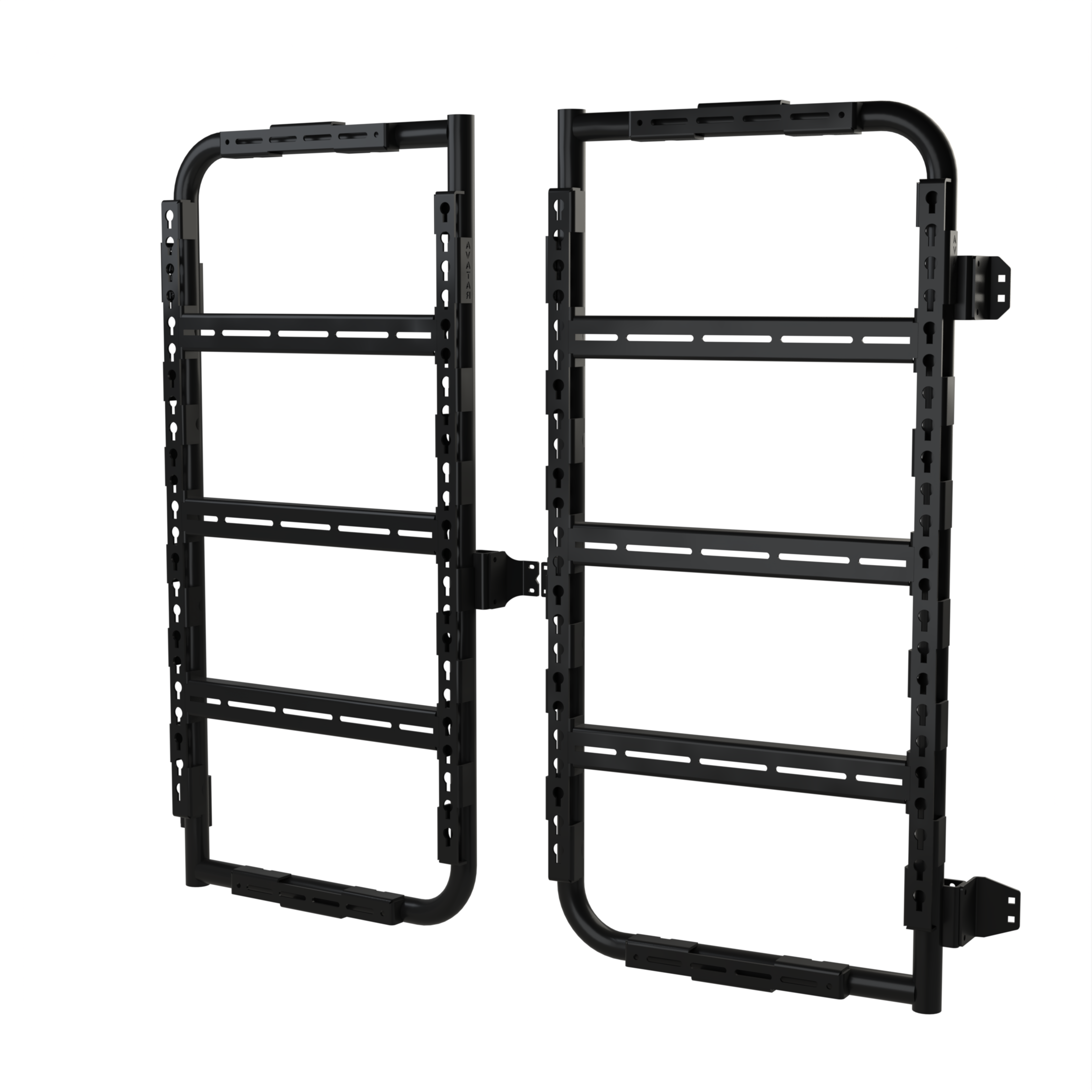 Avatar Offroad Massif van rear door storage mounting system installed on both doors, showcasing durable, easy-to-access storage solution.