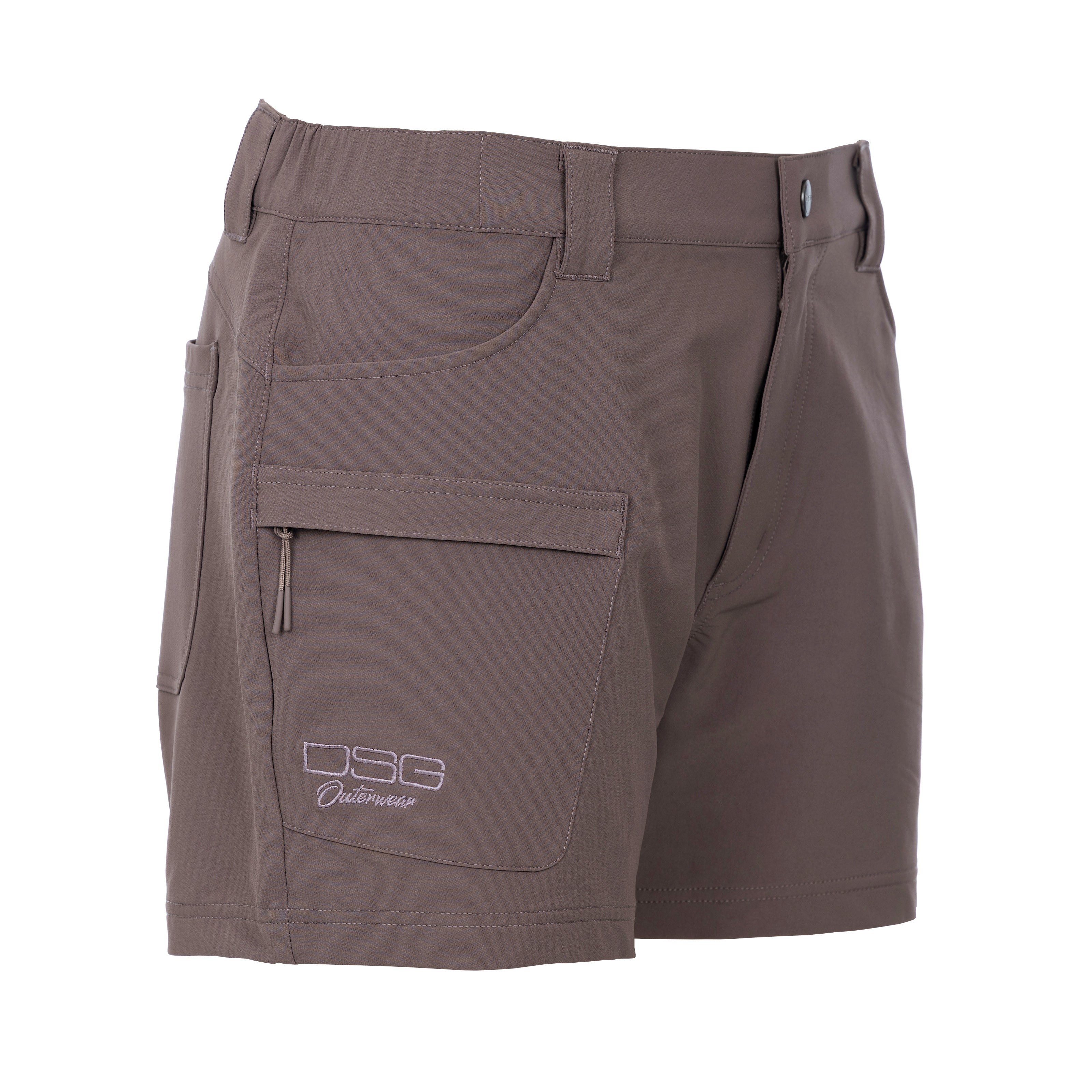 DSG OUTERWEAR Mave short in smoky mauve, shown from an angled view, highlighting the stylish design and fabric texture.