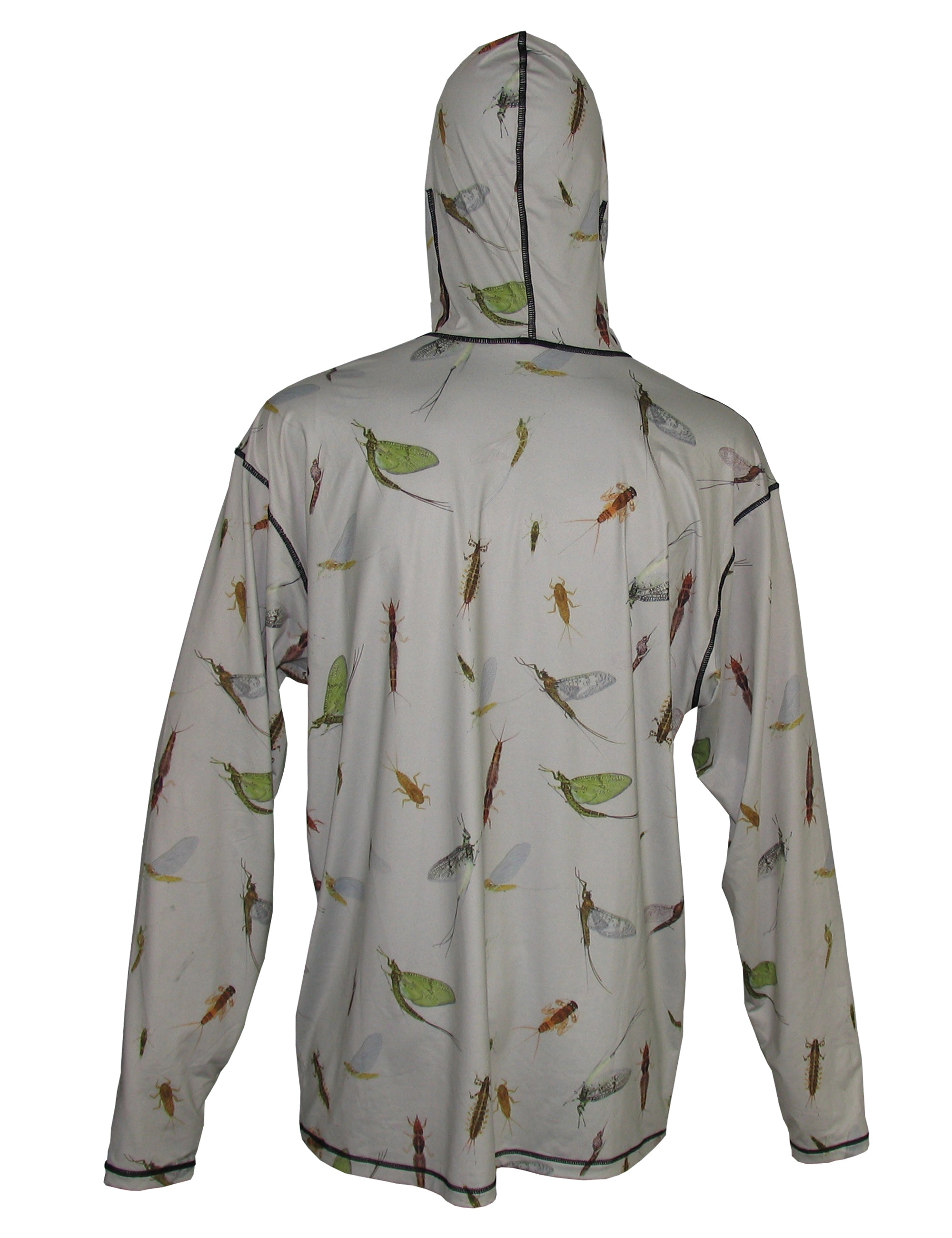 Mayfly graphic design on Cognito Brands' Sunpro Hoodie, showcasing a fishing-themed illustration on the back.