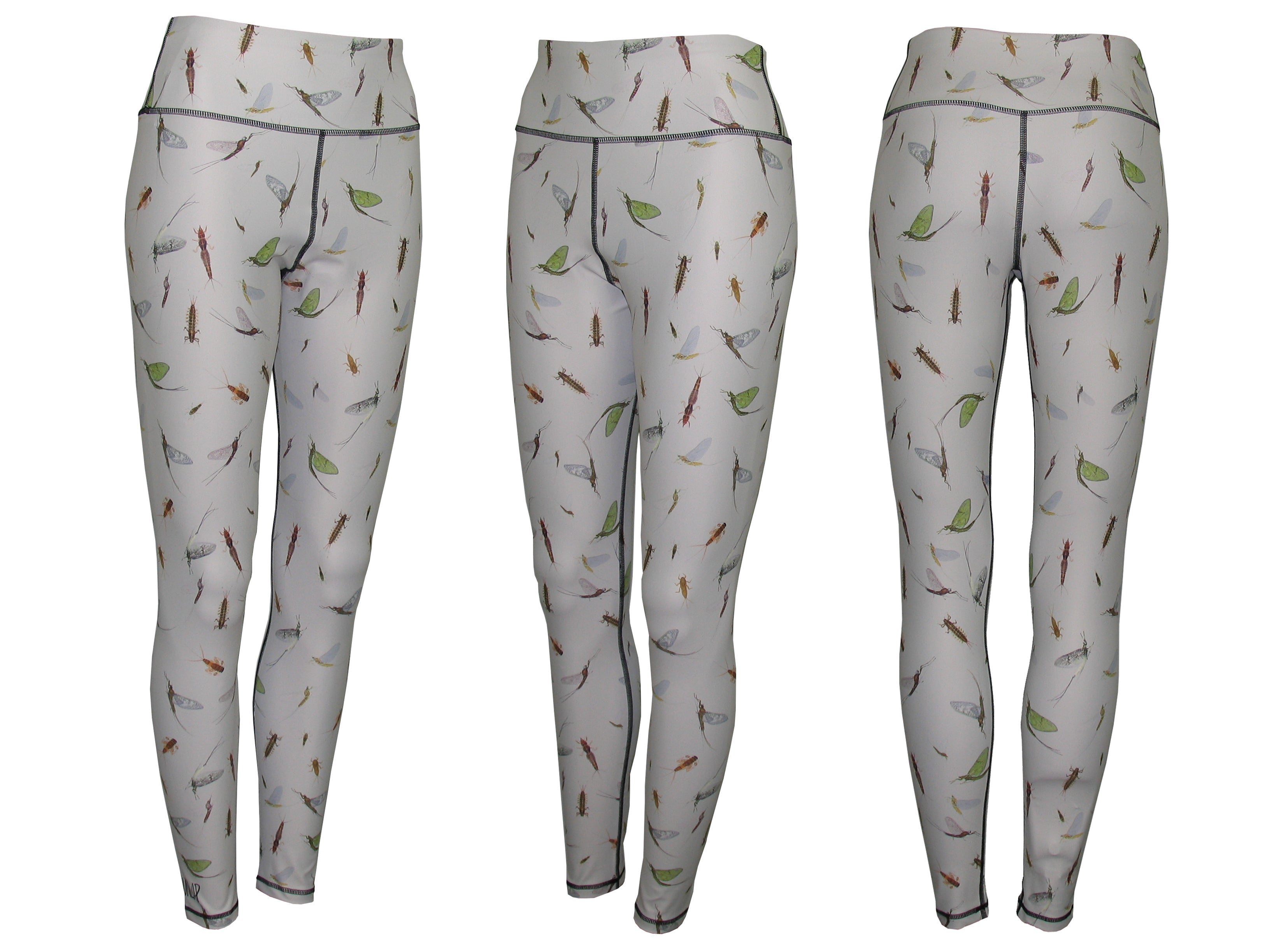 Mayfly fish print patterned all sport leggings by Cognito Brands, Inc. featuring vibrant aquatic-inspired design and comfortable fit.