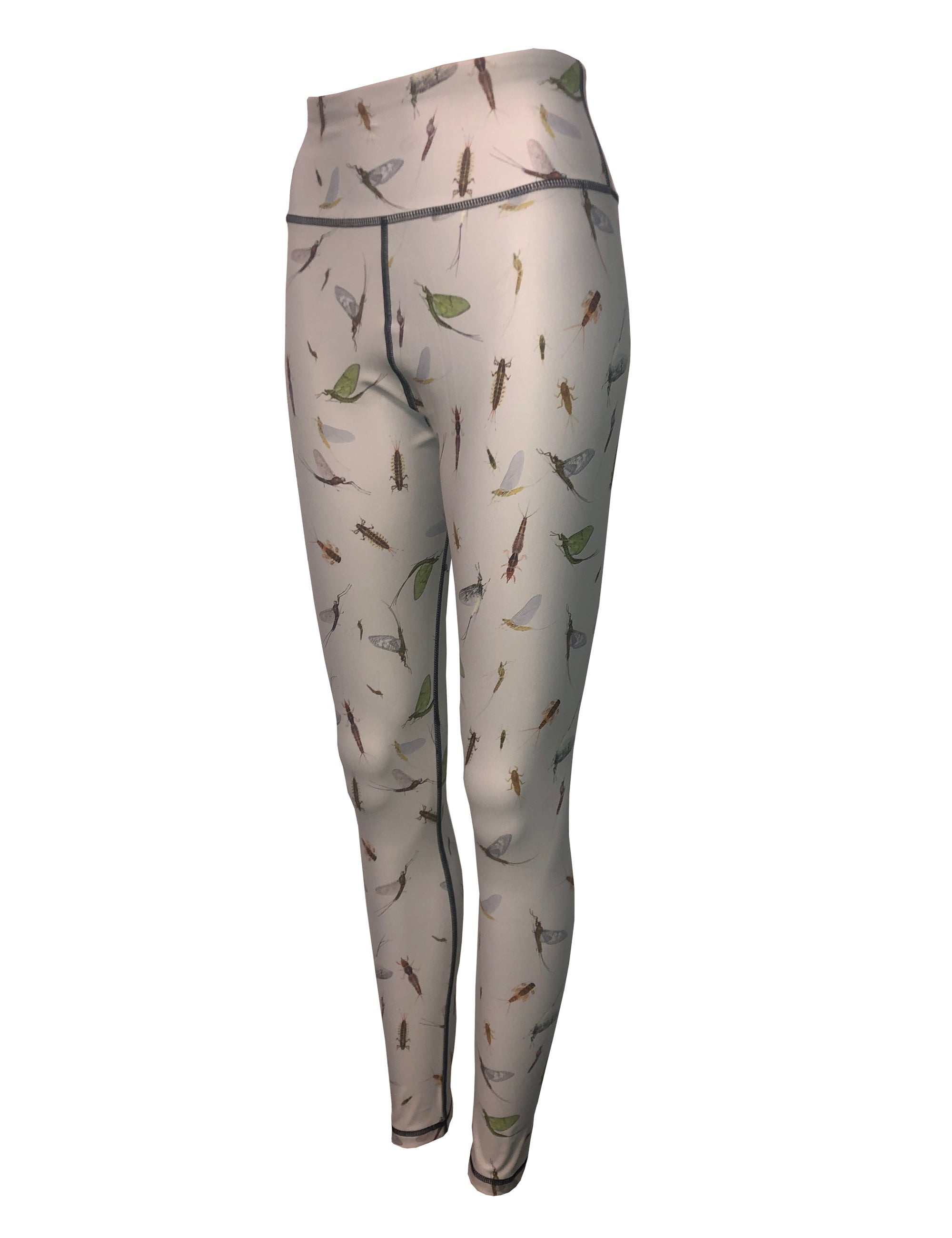 Mayfly fish print patterned all sport leggings by Cognito Brands, Inc., featuring vibrant aquatic design and comfortable fit.