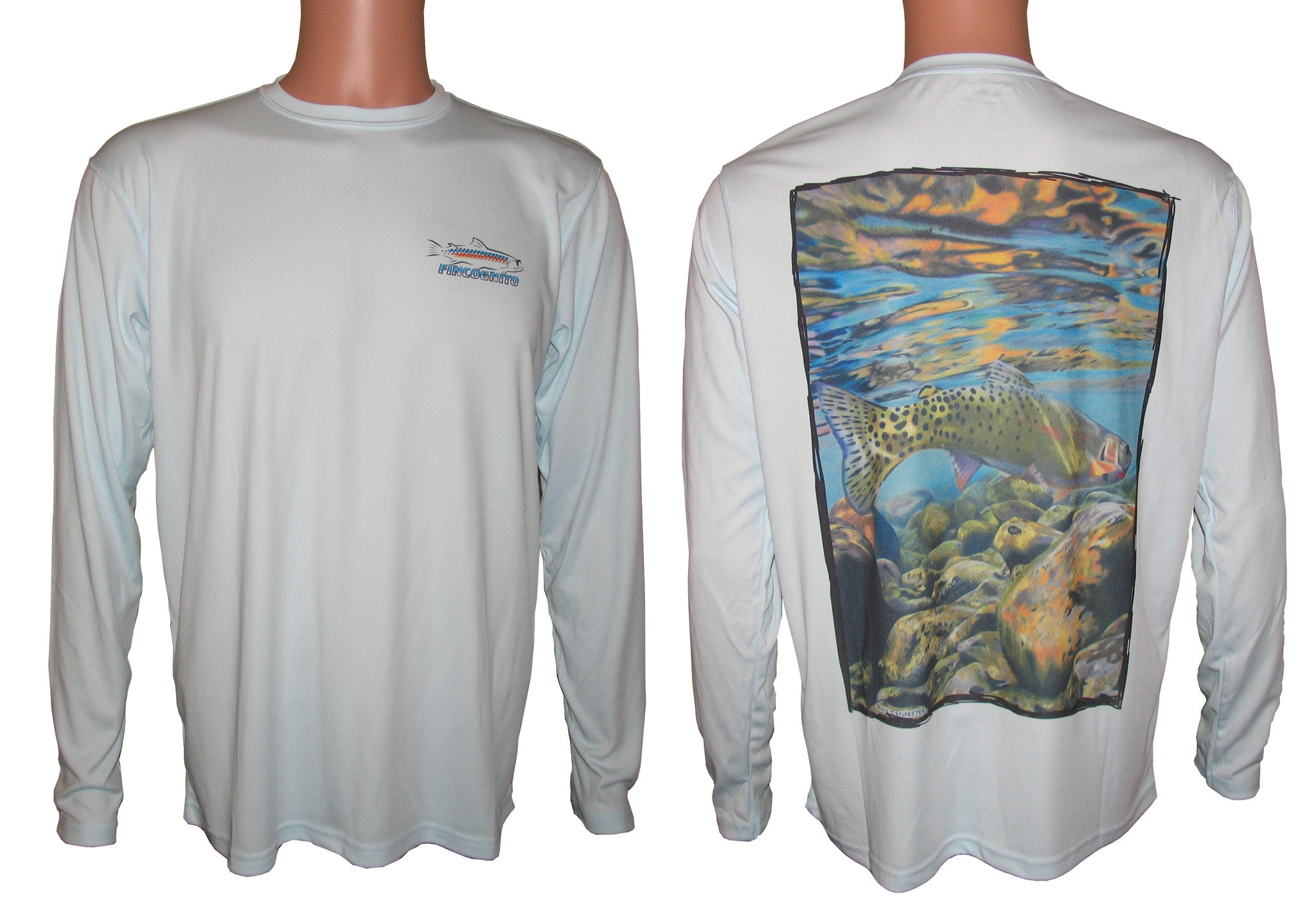 Men's Sun Protective Fishing Shirt Arctic Blue/Freestone Cutthroat Trout - OVERLANDERS Outfitter