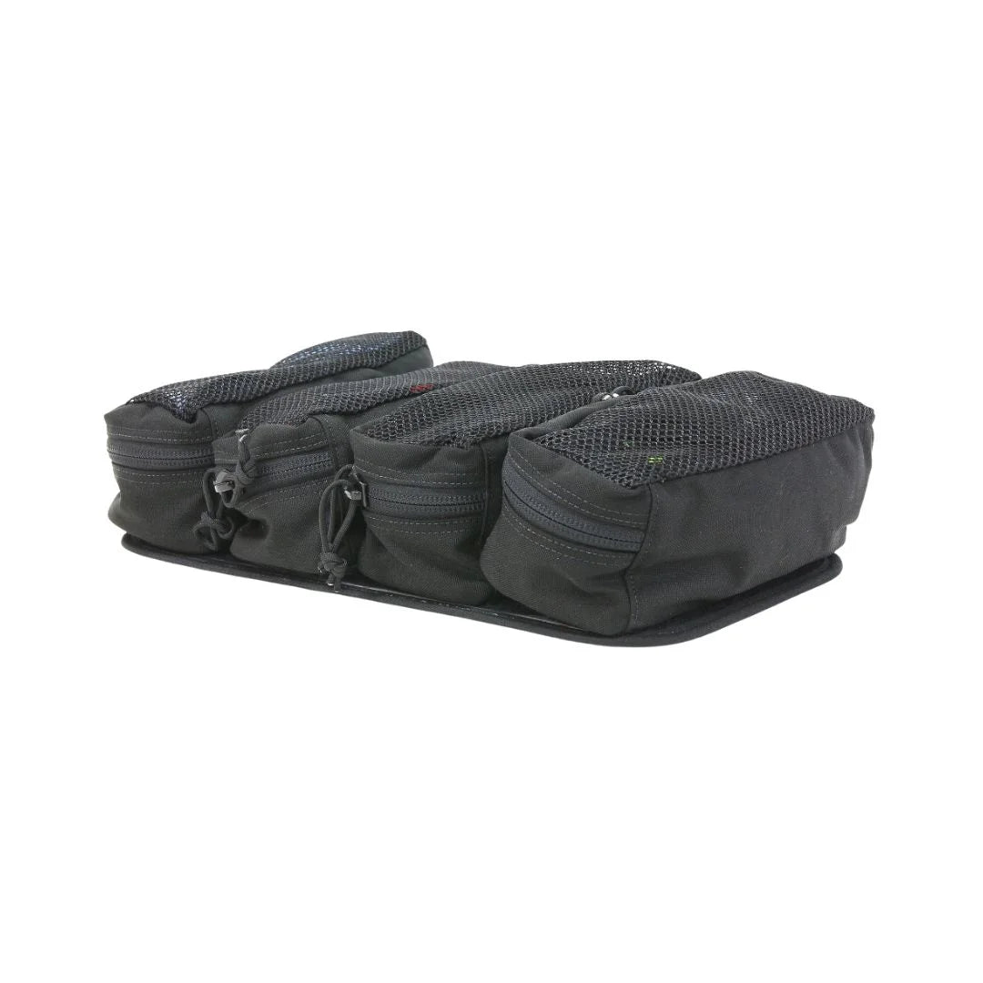Recycled Firefighter 12 Hour Rigid Zippered Pouch Set with mesh material for organizing essentials in a durable emergency bag