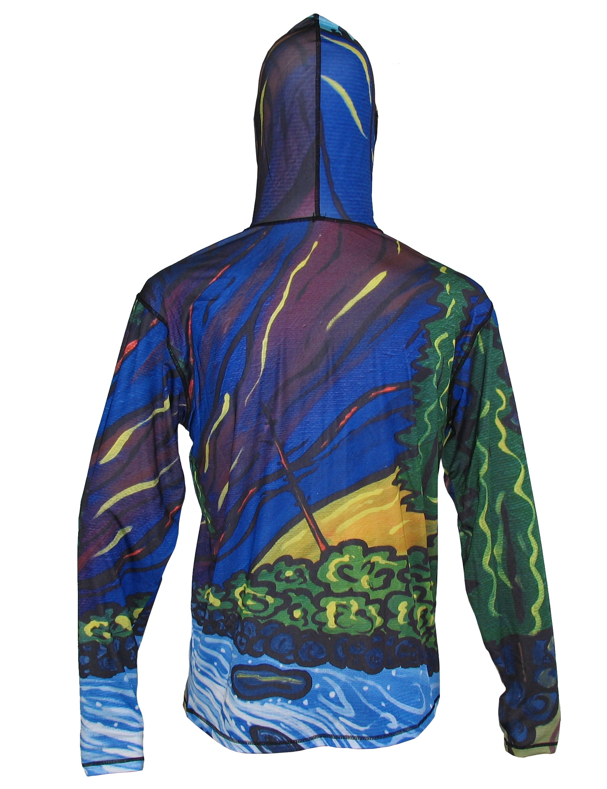 Lightweight mountain graphic hoodie from Sunpro by Cognito Brands, Inc., featuring a detailed Middle Fork mountain design on the back.