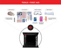 Mini first aid and tools survival kit with essential emergency supplies, compact and portable for safety and preparedness.