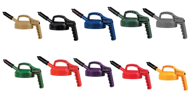 OilSafe Mini Stretch Spout lid for low-flow oil transfer, compatible with Fluid Transfer & Storage containers by DRIVEN Racing Shop.