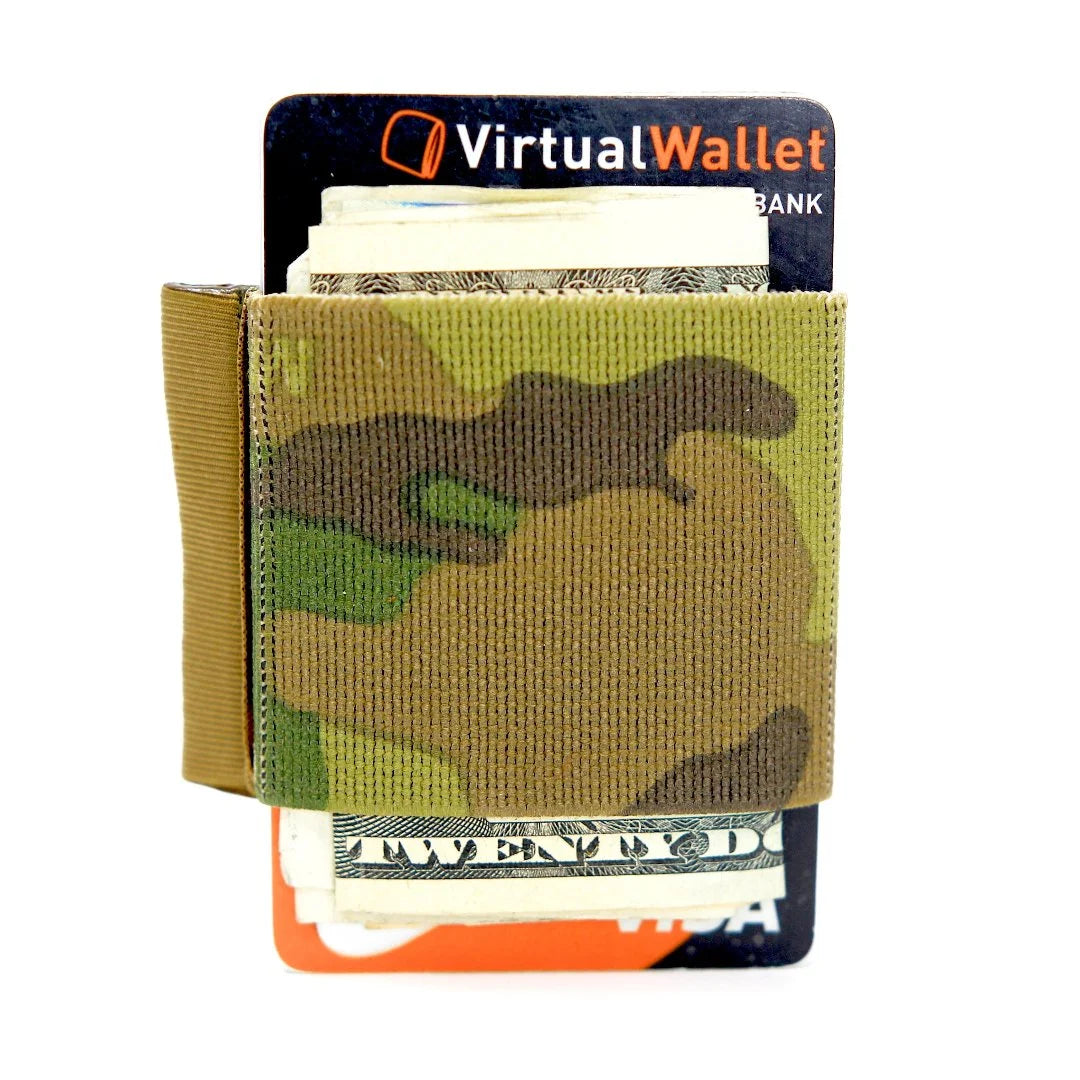 Recycled Firefighter minimalist elastic card band wallet with sleek design and durable black elastic band for secure card storage.
