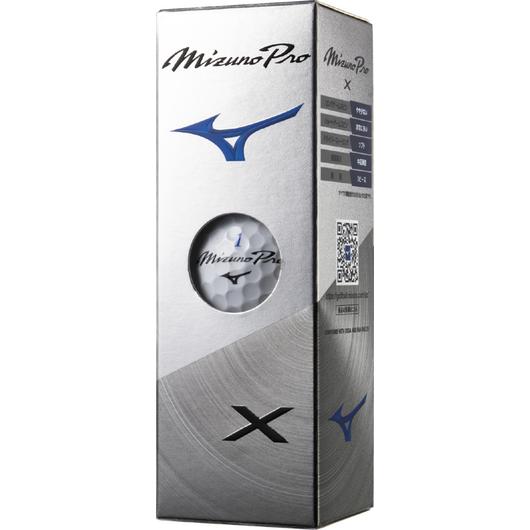Mizuno Pro X golf ball with white cover and branding, designed for high performance in golf, displayed on a plain background.