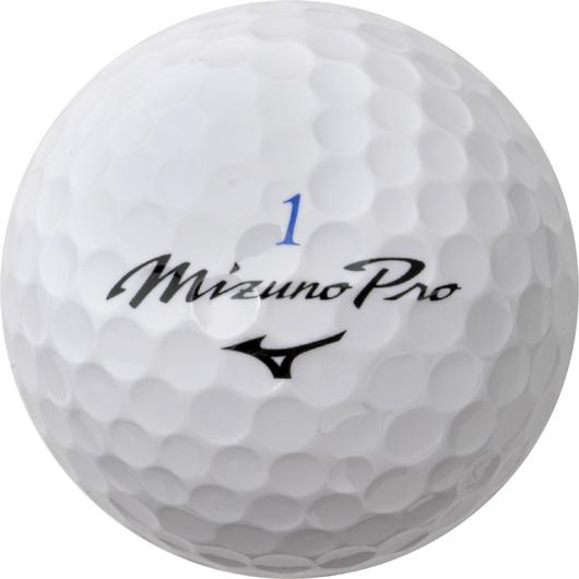 Mizuno Pro X golf ball with sleek white design, branded with Mizuno logo, resting on a golf course grass.