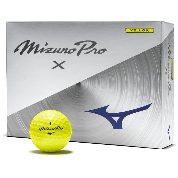 Mizuno Pro X golf ball with white cover and brand logo, designed for optimal performance on the golf course.