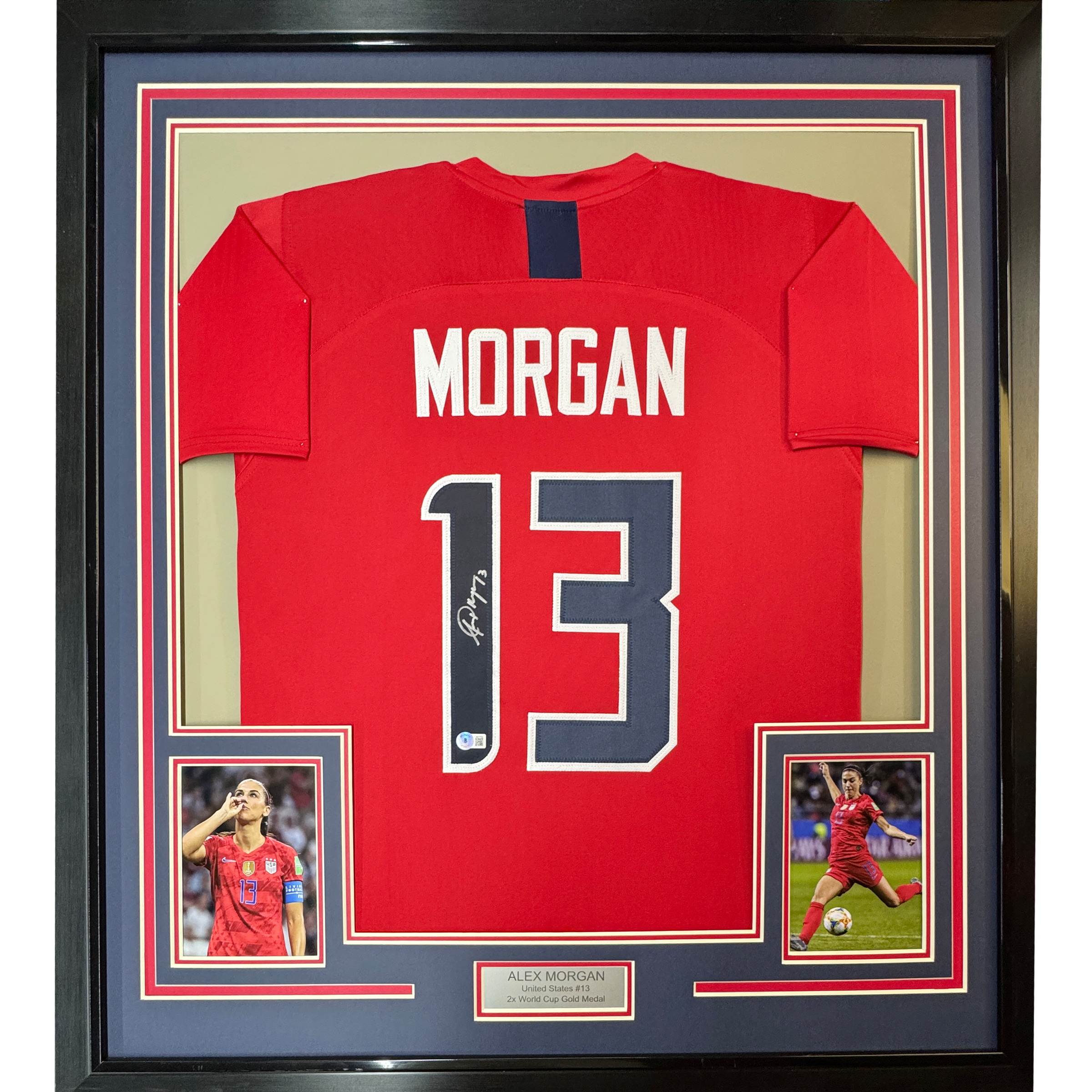 Framed Autographed/Signed Alex Morgan 35x39 Red Soccer Team USA World Cup Jersey JSA COA - OVERLANDERS Outfitter