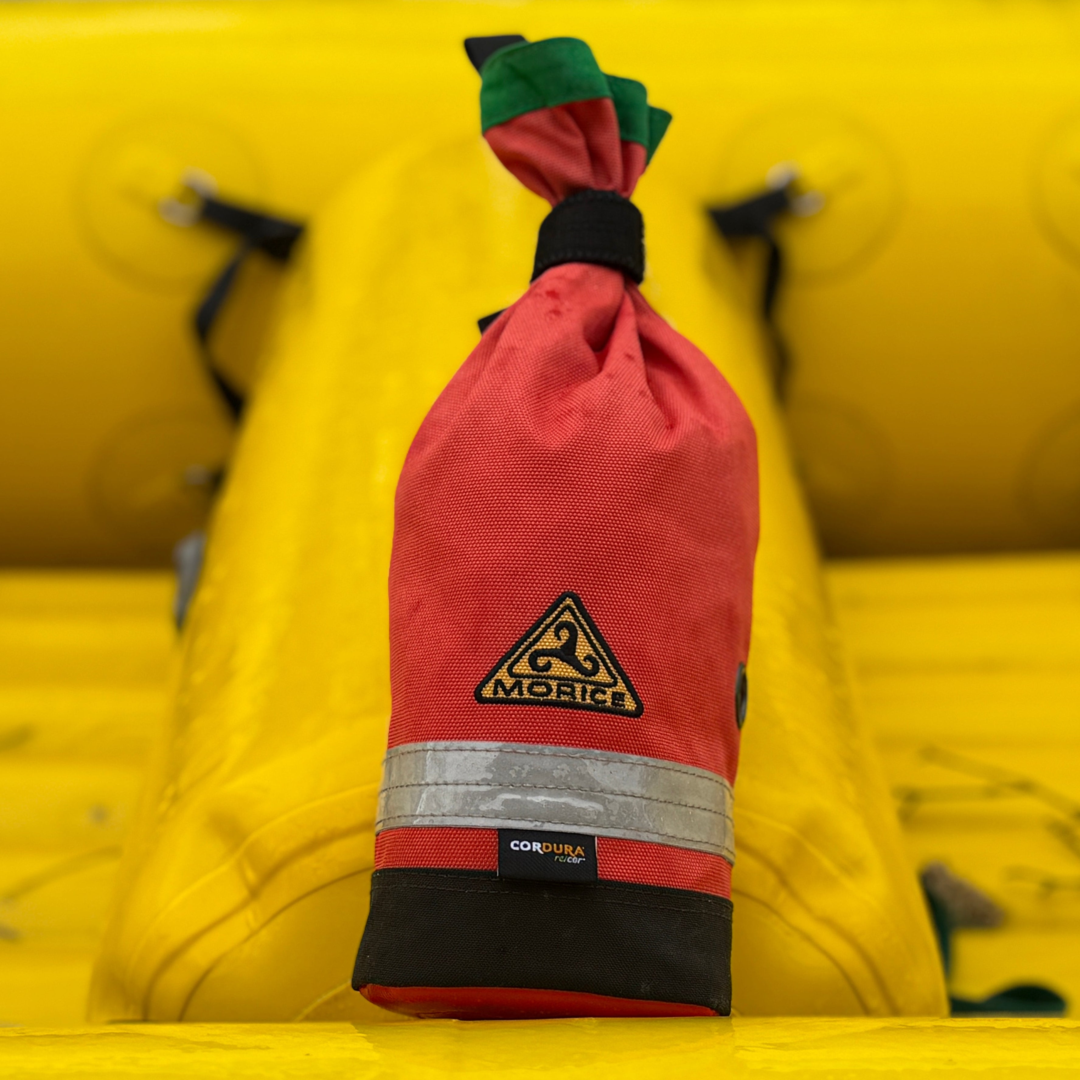Morice 20m throw bag and river rescue belt system by River Hardware, with bright safety colors and rescue gear for water safety.