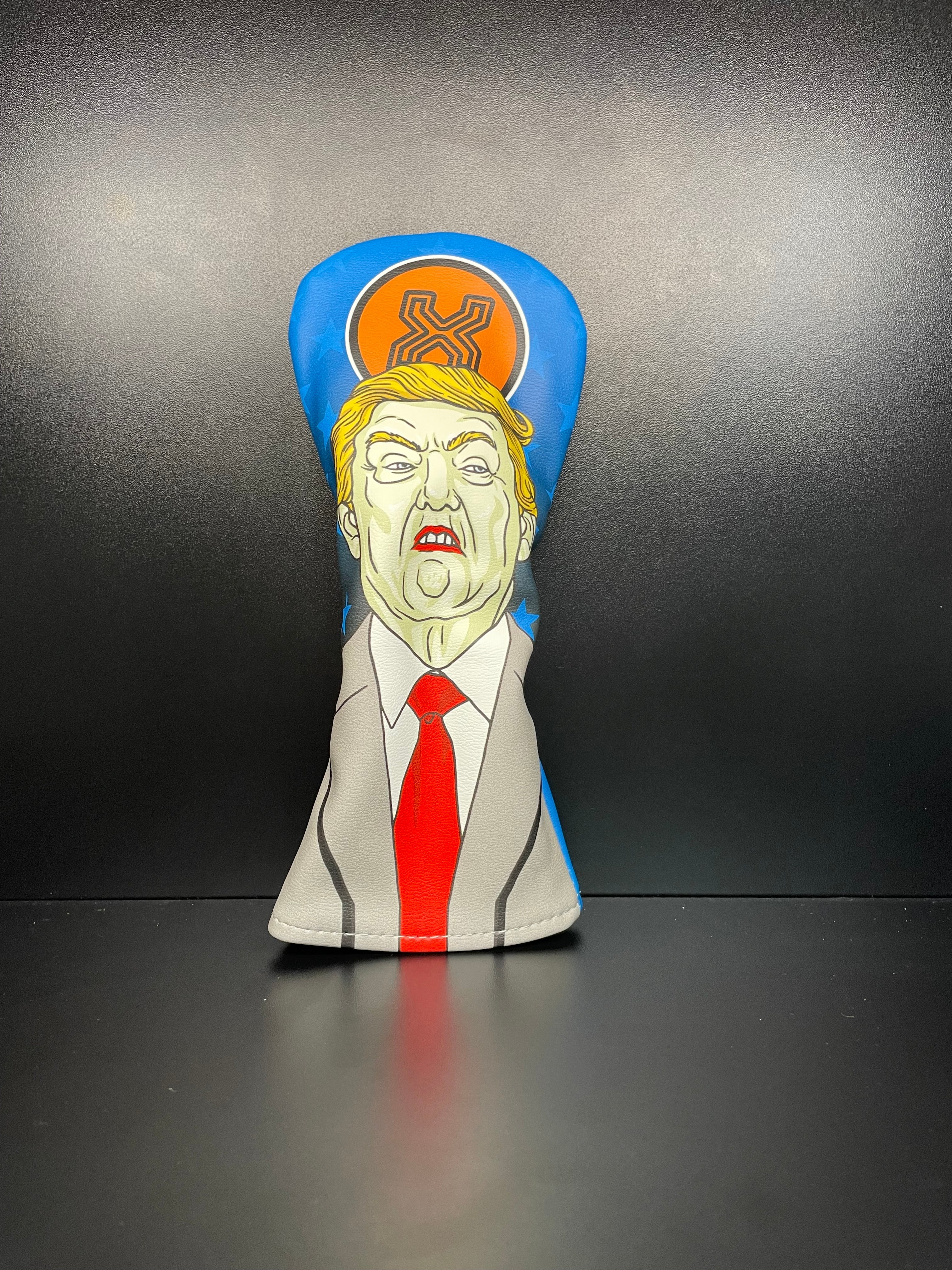 Golf club headcover featuring Mr. President Club Champion design by ParWestGolf, with a plush fabric exterior and embroidered details.