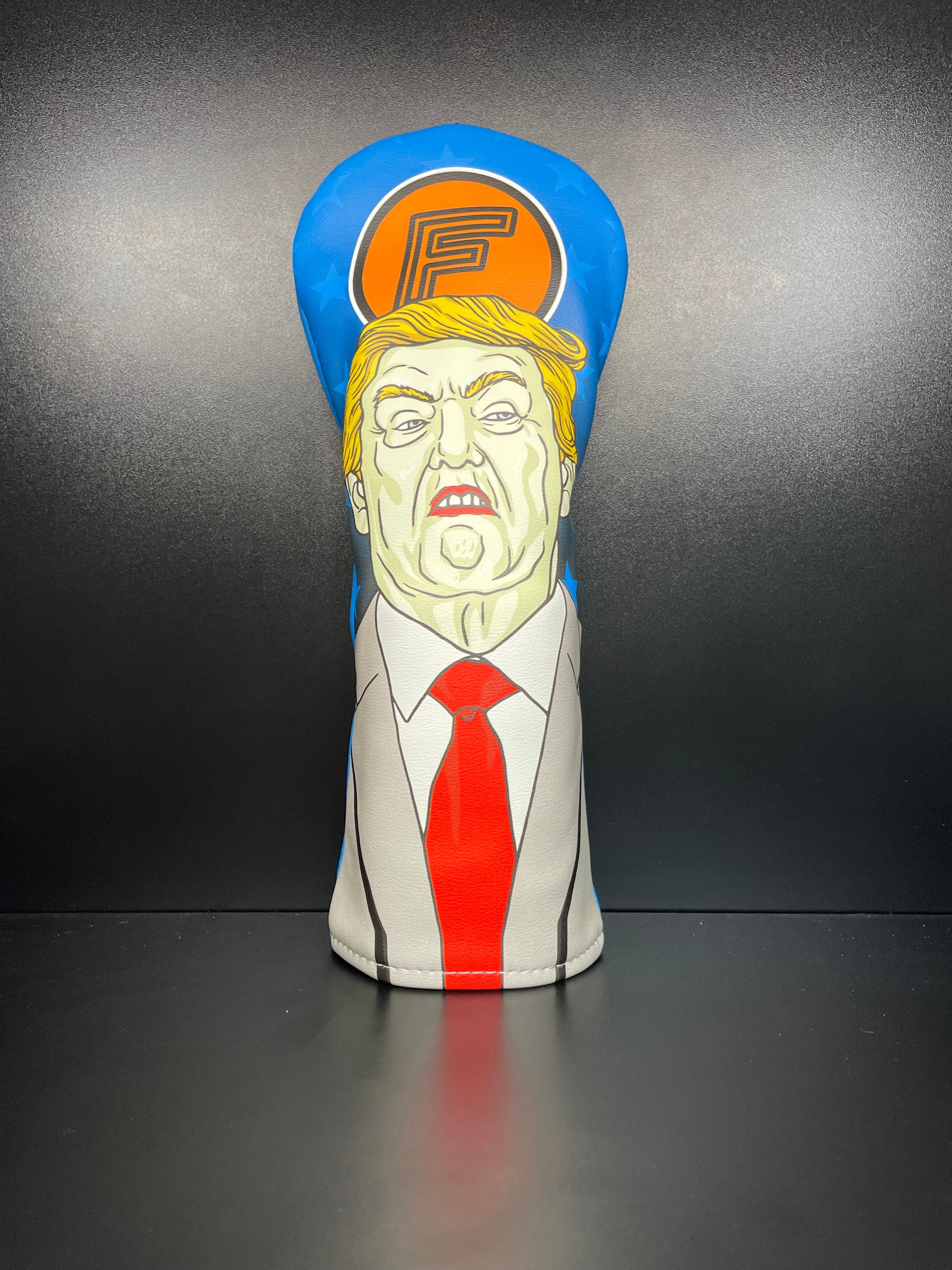 Golf club headcover from ParWestGolf, Mr. President Club Champion design, soft fabric with embroidered logo, fits standard clubs.