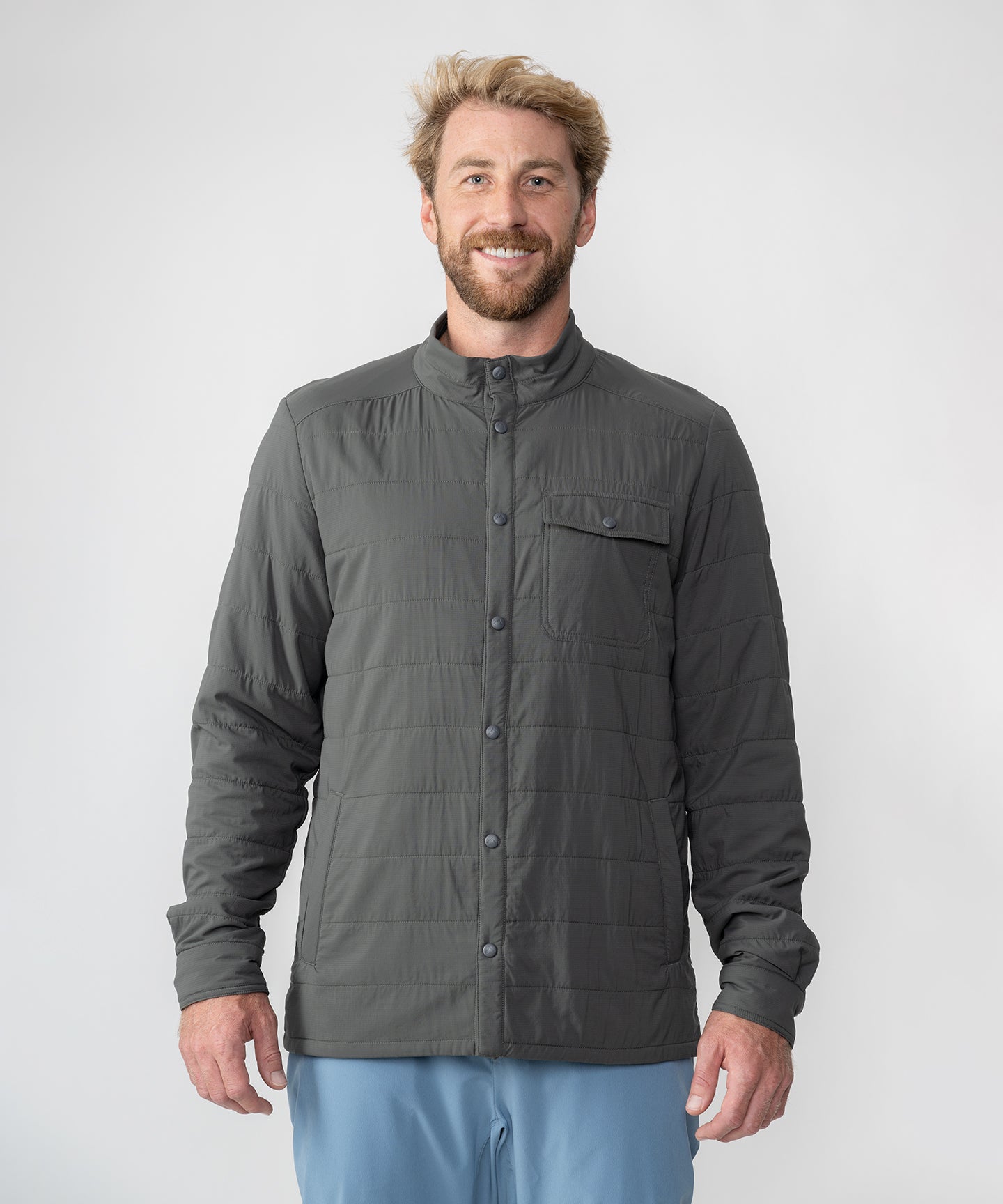 Charcoal Strafe Outerwear M's Highlands shirt jacket, mid-layer style with button closure and chest pockets.