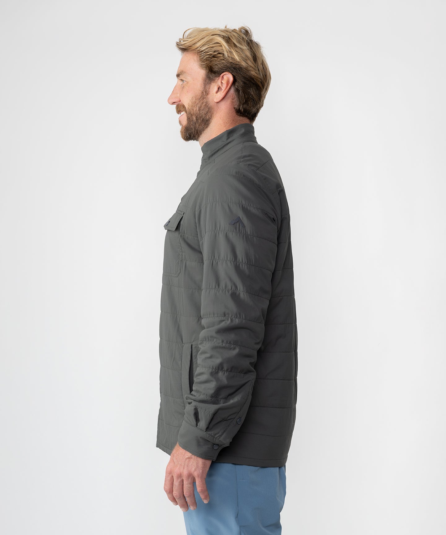 Charcoal M's Highlands Shirt Jacket by Strafe Outerwear, featuring a stylish mid-layer design perfect for outdoor activities.