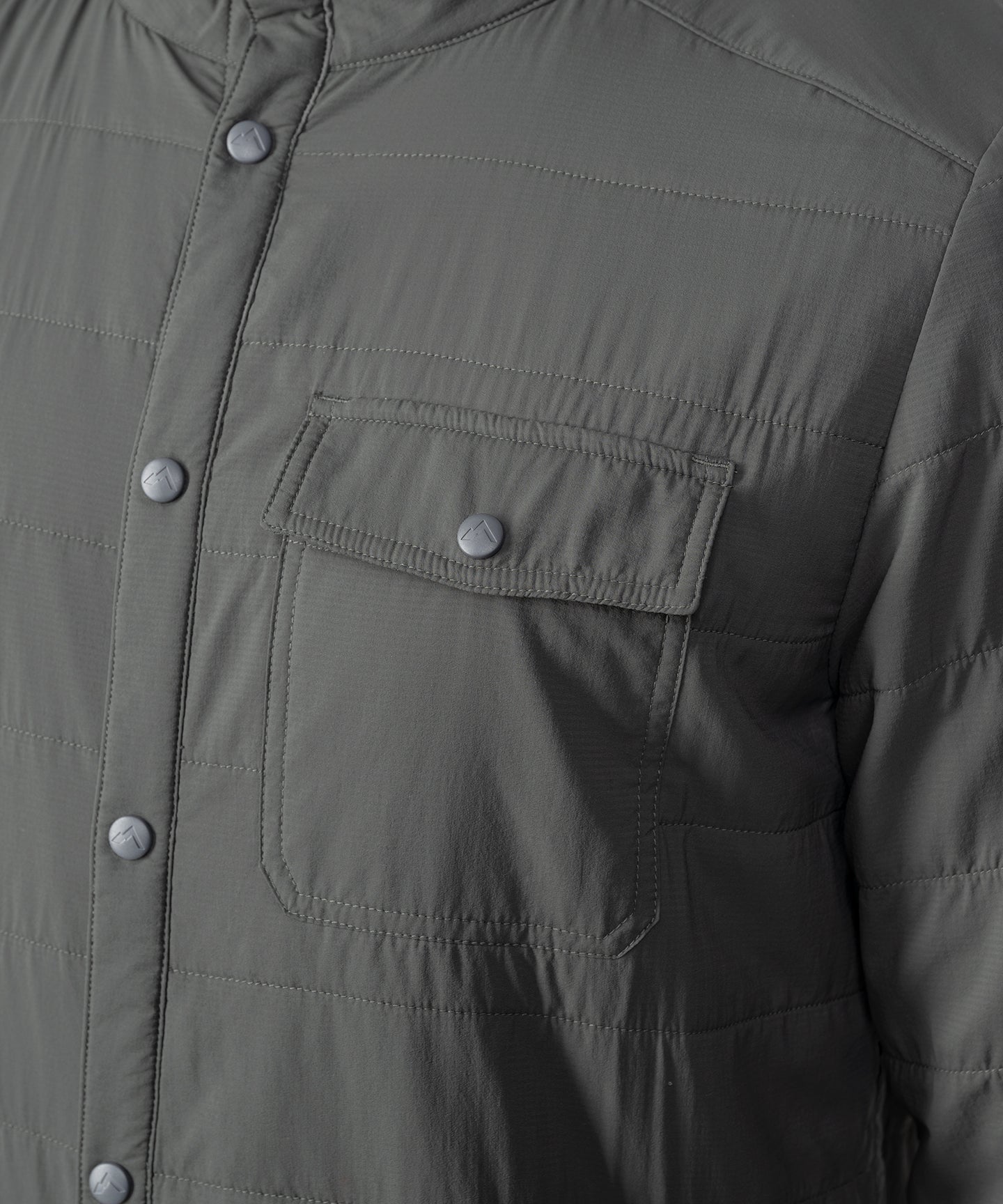 Charcoal M's Highlands Shirt Jacket by Strafe Outerwear, showcasing a stylish mid-layer design with button details.