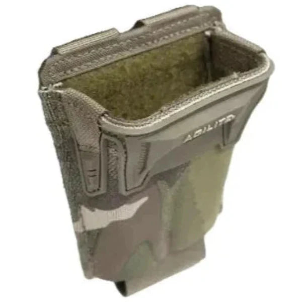 HCC Tactical Pincer™ Single Multi-Caliber Mag Pouch in MultiCam, designed for holding magazine magazines with secure elastic closures.