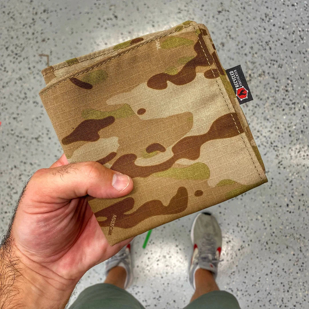 Recycled Firefighter Multicam Hank Limited Edition tactical backpack with camo pattern, durable design, and multiple compartments.