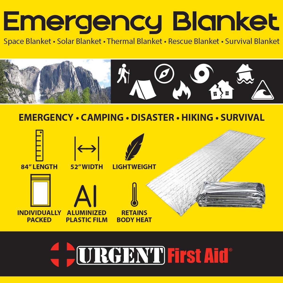 Lightweight emergency Mylar space blanket from QuakeKits, designed for thermal shelter and survival warmth in emergencies.