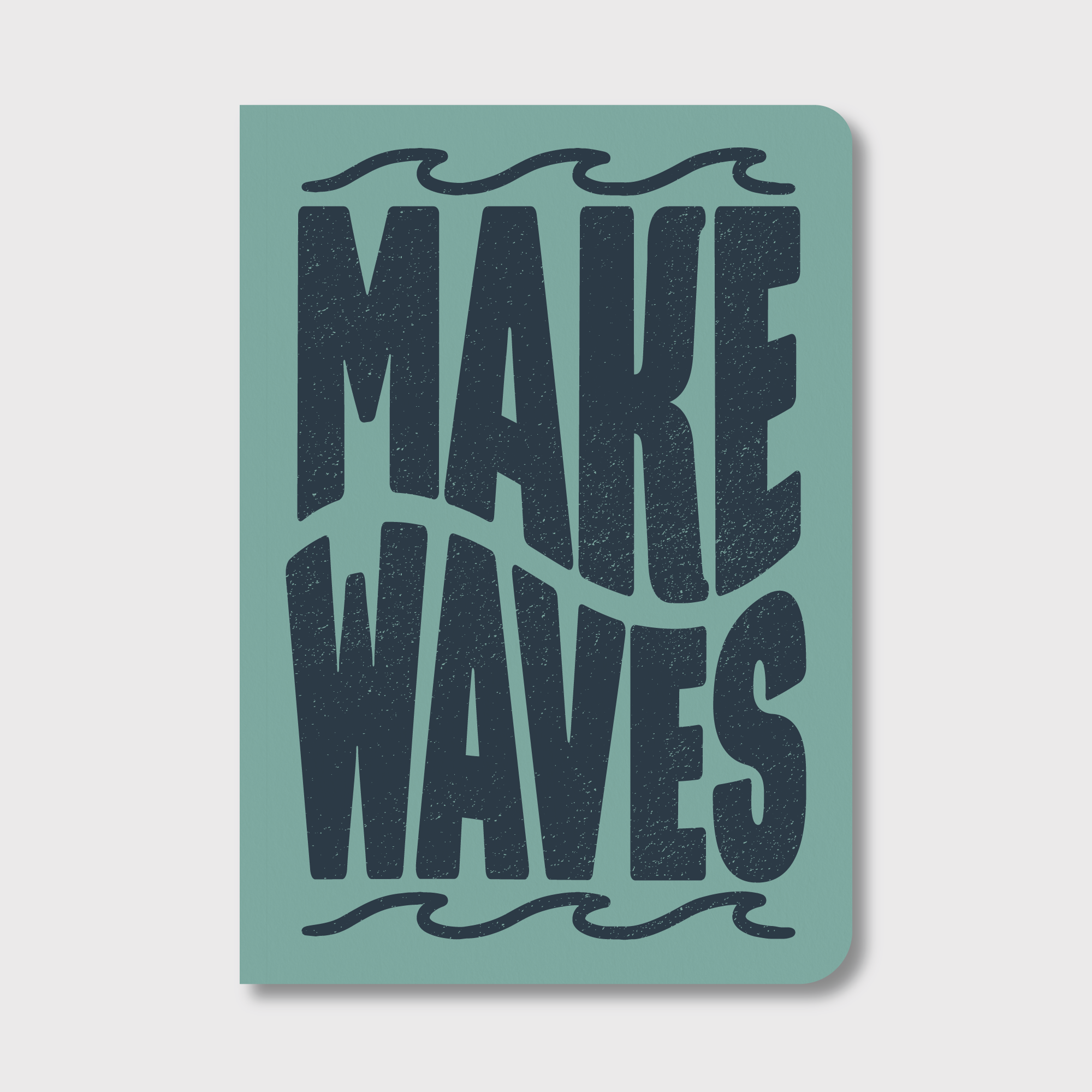 Make Waves Notebook by Pike Street Press featuring a vibrant, wave-inspired cover design.