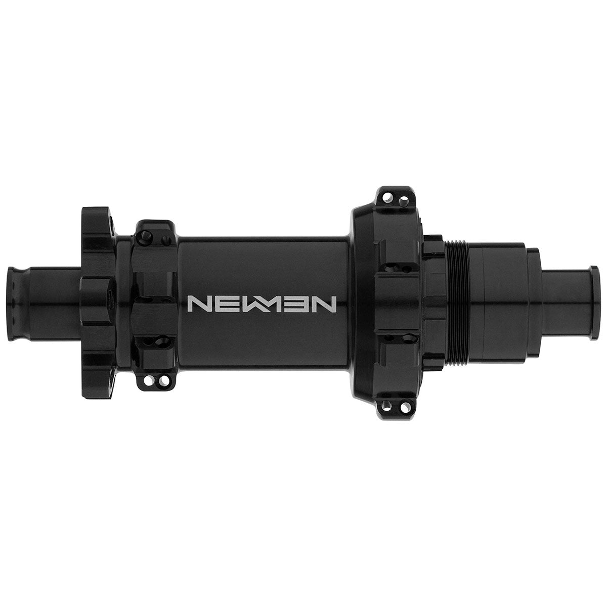 Rear fade MTB hub by NEWMEN, branded ZEITBIKE, showing the black metal hub with visible spokes and mounting flange.
