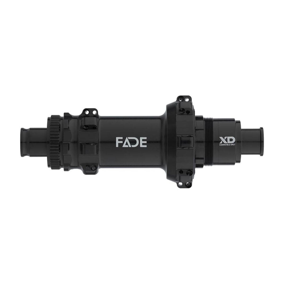 Rear fade MTB hub by NEWMEN from ZEITBIKE, showing the black metal hub with mounting holes and branding details.