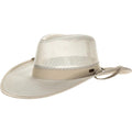Khaki Scala Montana UPF50+ No Fly Zone™ nylon outback hat with wide brim and chin strap, designed for sun protection and outdoor wear.