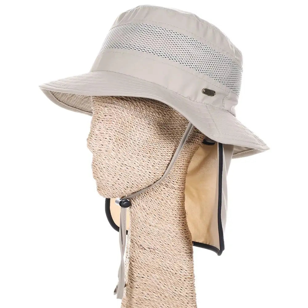 Khaki Scala Switchback UPF50+ No Fly Zone™ nylon bucket hat, lightweight headwear with wide brim for sun protection.