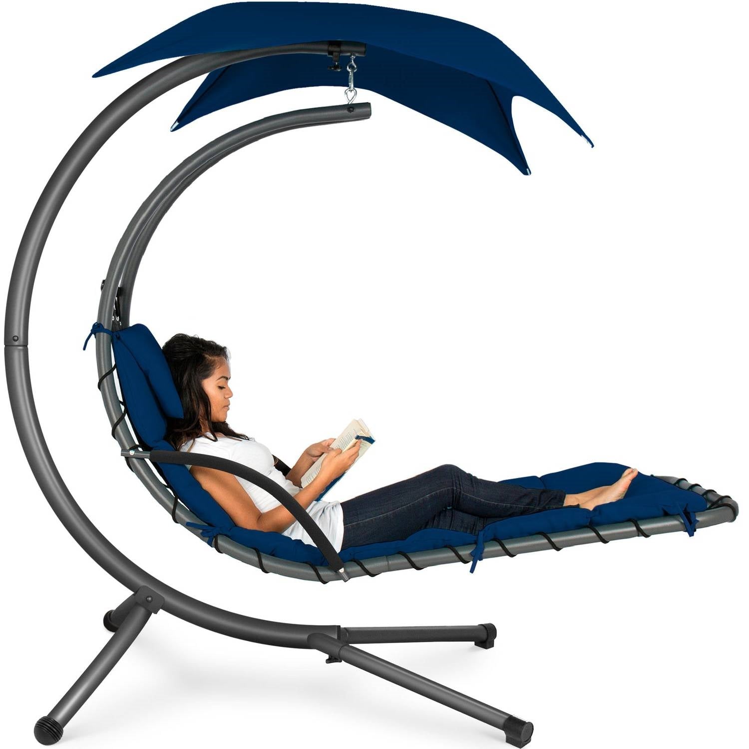 Navy Blue Single Person Sturdy Modern Chaise Lounger Hammock Chair Porch Swing - OVERLANDERS Outfitter