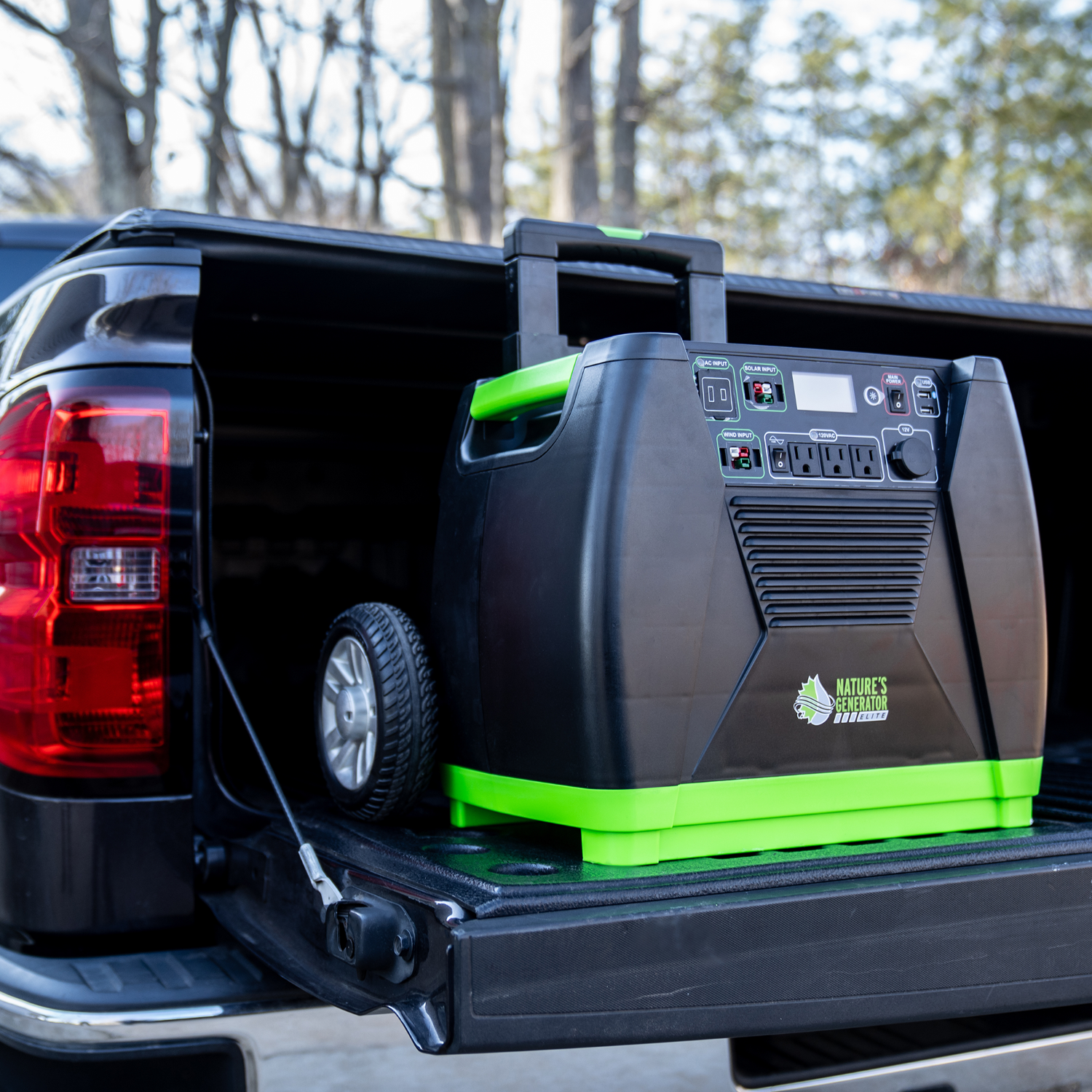 Nature's Generator Elite Gold WE System in black with digital display and multiple power outlets, portable electronics power source.