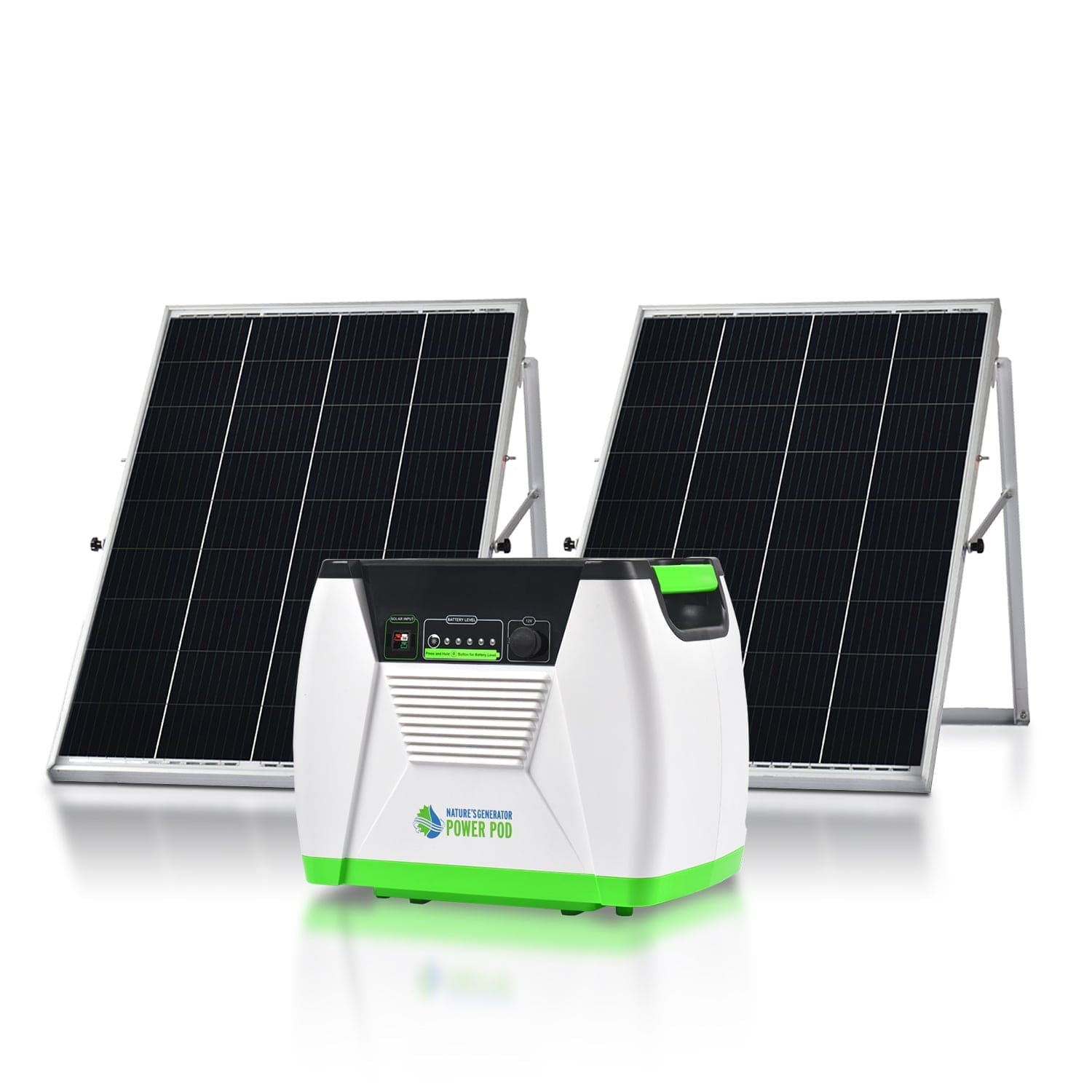 Nature's Generator Power Pod add-on bundle with multiple outlets and ports for portable solar power and backup energy.