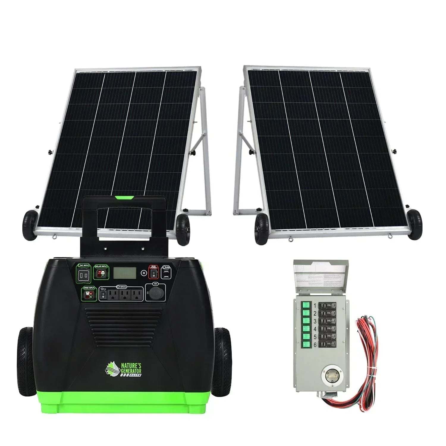 Nature's Generator Elite Gold PE solar generator kit by Green Vista Living with portable power unit and solar panels.