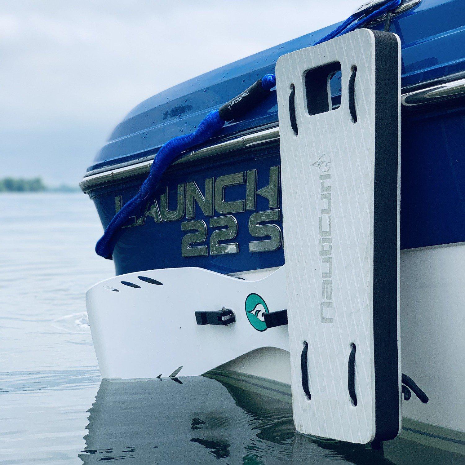 Gray NautiFender flat boat fender by NautiCurl LLC, designed for boat protection, shown in a close-up image.